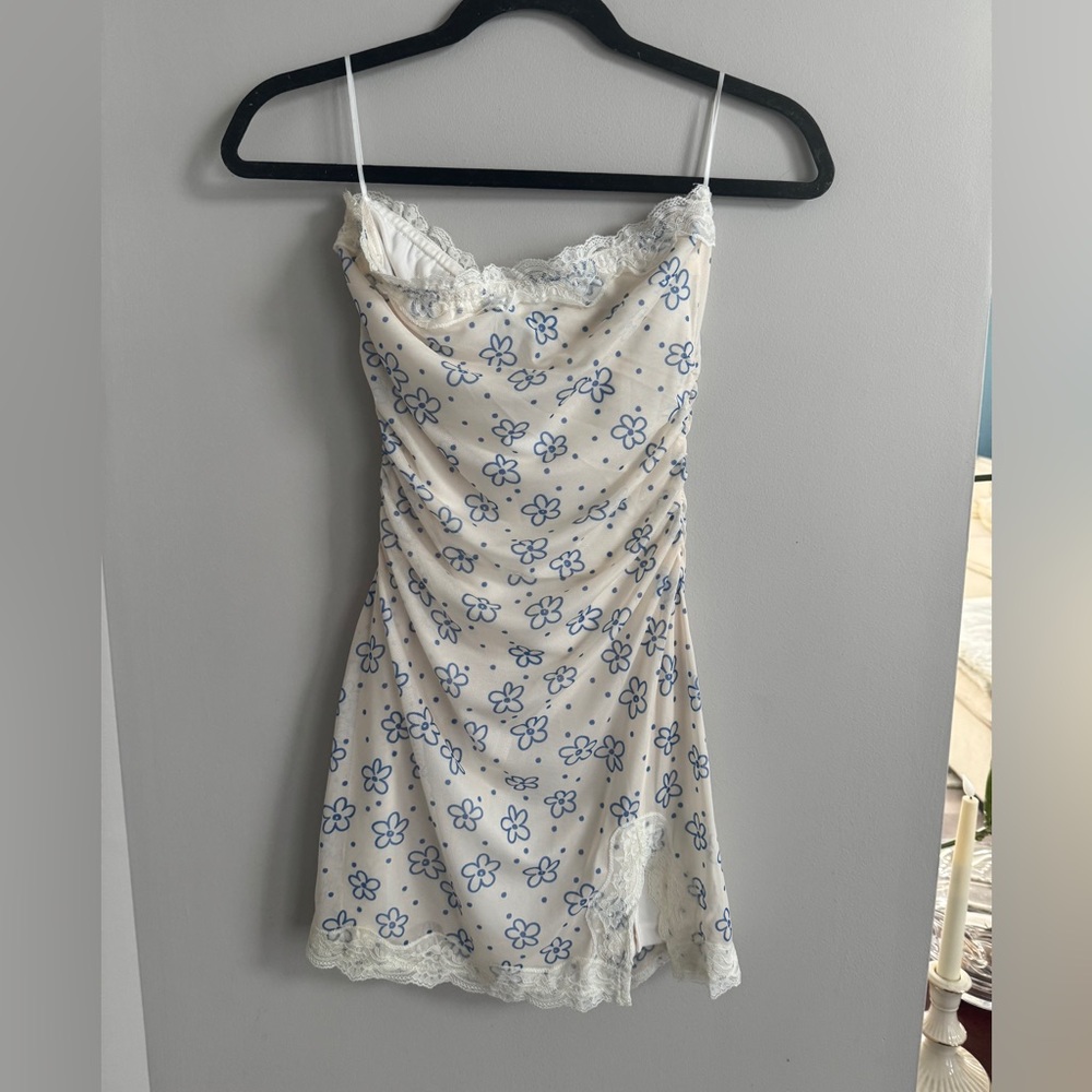 Cotton Candy Blue Floral Mini Dress, Size S